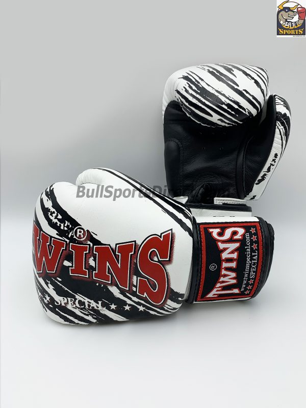 Twins Fancy White Black Boxing Gloves FBGV-TW2