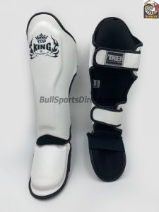 White Pro Muay Thai shin pads Top King genuine leather