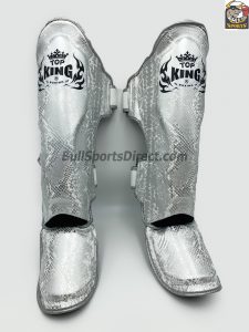 Silver and white Pro Muay Thai Shin pads Top King super snake