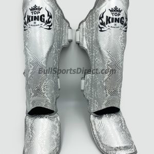 Silver and white Pro Muay Thai Shin pads Top King super snake
