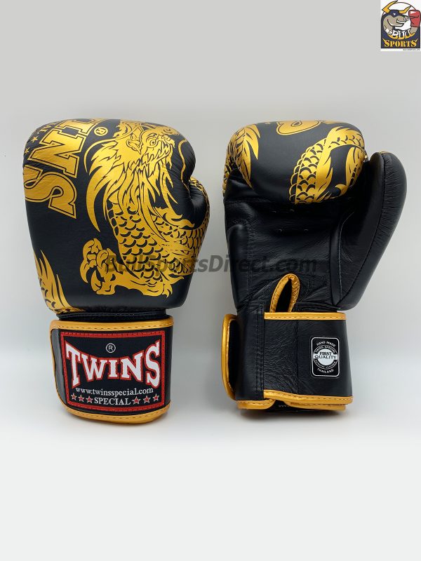Twins FBGV-49 Flying Dragon Gold Black Boxing Gloves