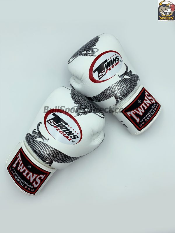 Twins Boxing Gloves-FBGV-23 Dragon Body White Silver