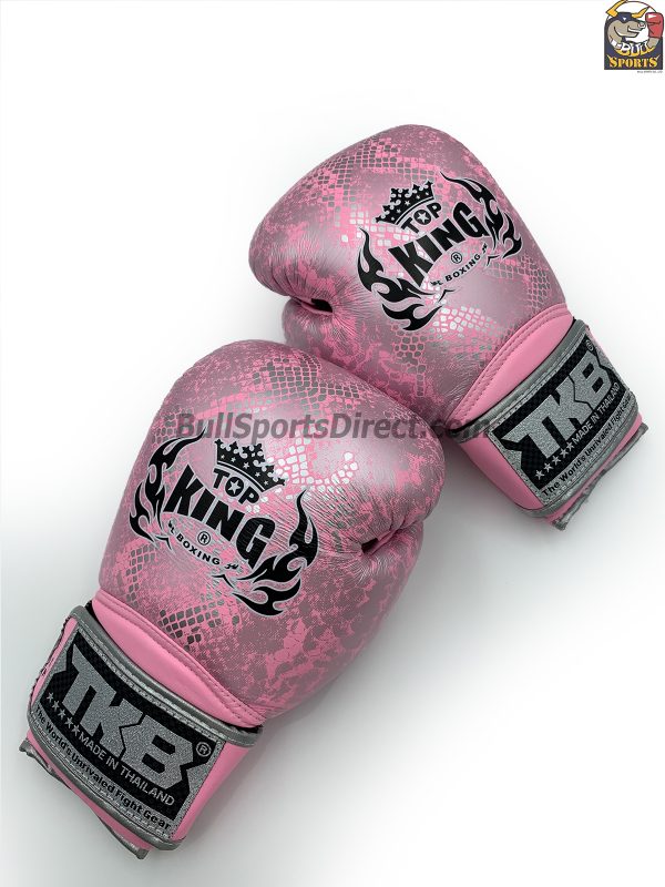 Pink and Silver Top King boxing gloves Super Snake