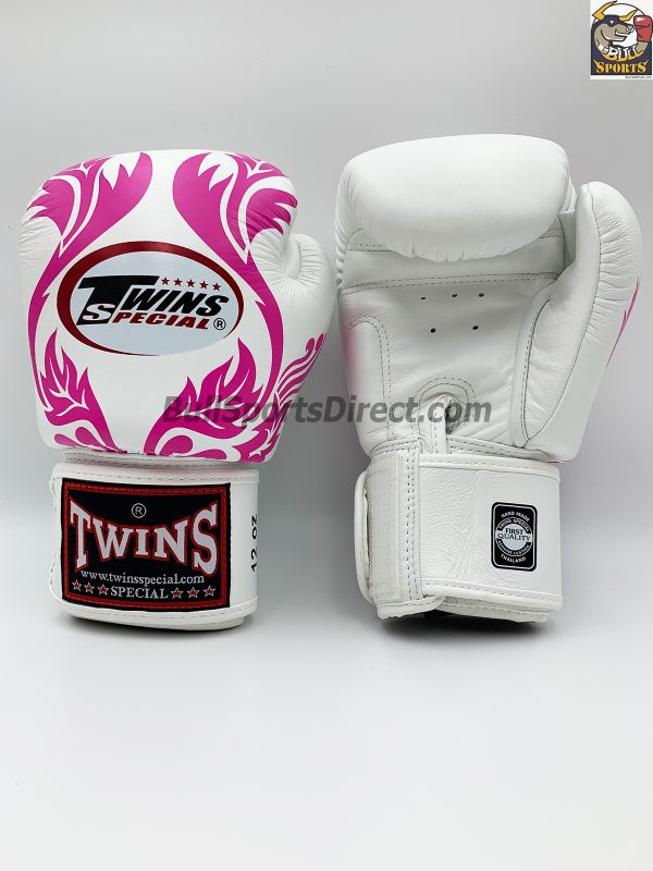 Twins Boxing Gloves-FBGV-11-White Pink Leaf