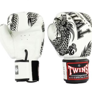 Twins Special Muay Thai Boxing Gloves FBGV-49 White Black Dragon Flying