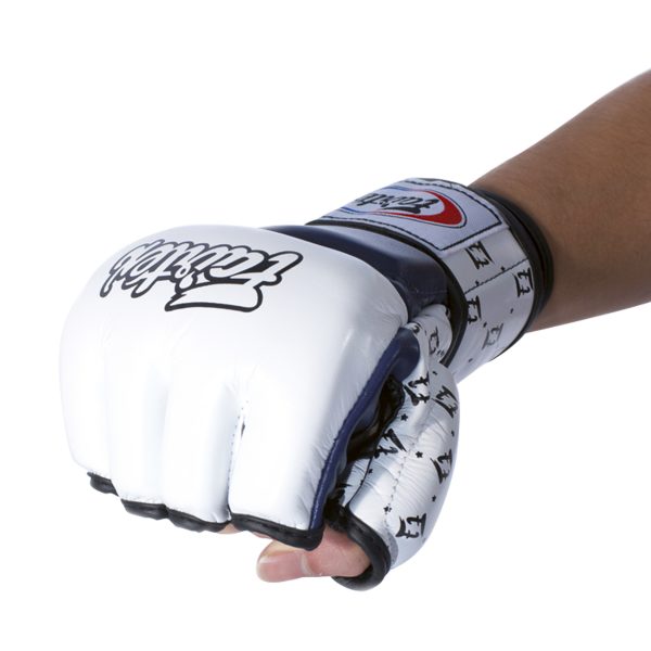 Fairtex FGV17 Double Wrist Wrap Closure MMA Sparring Gloves - White Blue Color