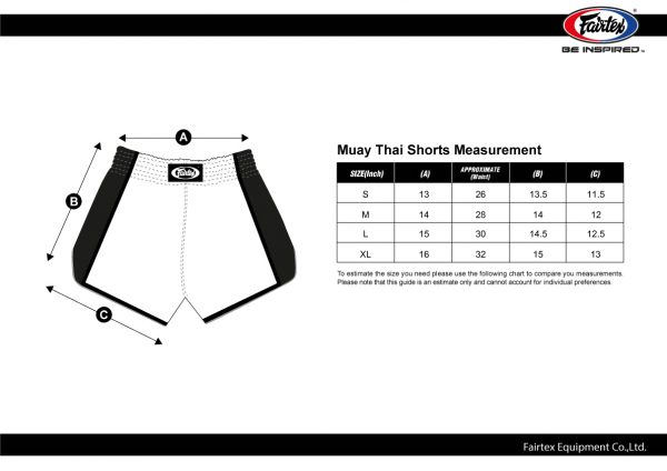 Muay Thai Shorts Chart Size