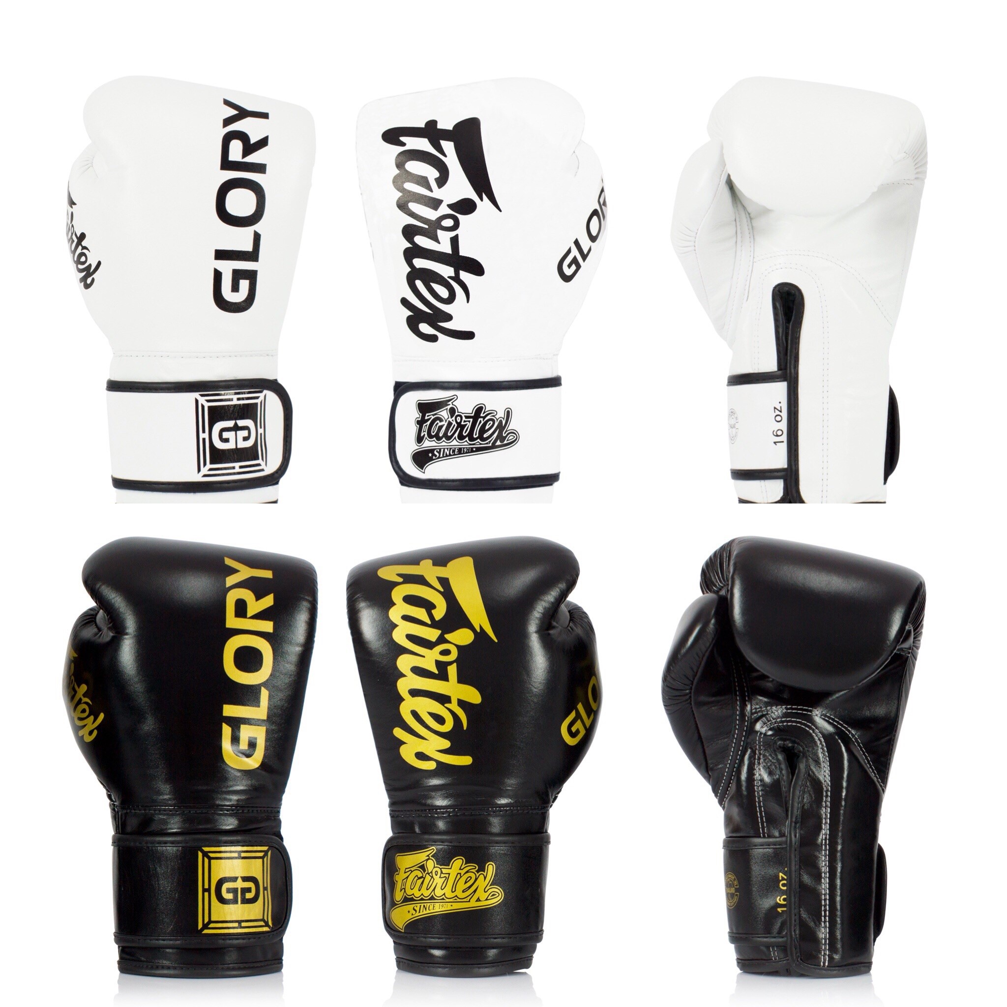 Fairtex X Glory Muay Thai Boxing Gloves BGVG1 Leather Black Kickboxing Sparring 