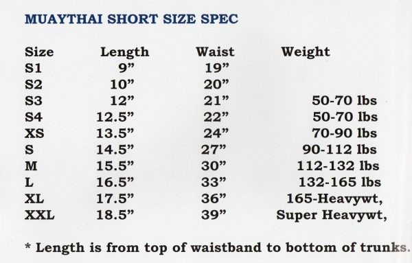 Fairtex Muay Thai Short Size SPEC
