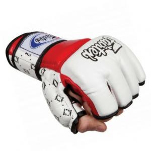 Fairtex FGV17 Double Wrist Wrap Closure MMA Sparring Gloves - White Red Color