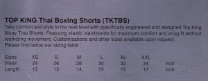 Top King Muay Thai Shorts-Chart Size