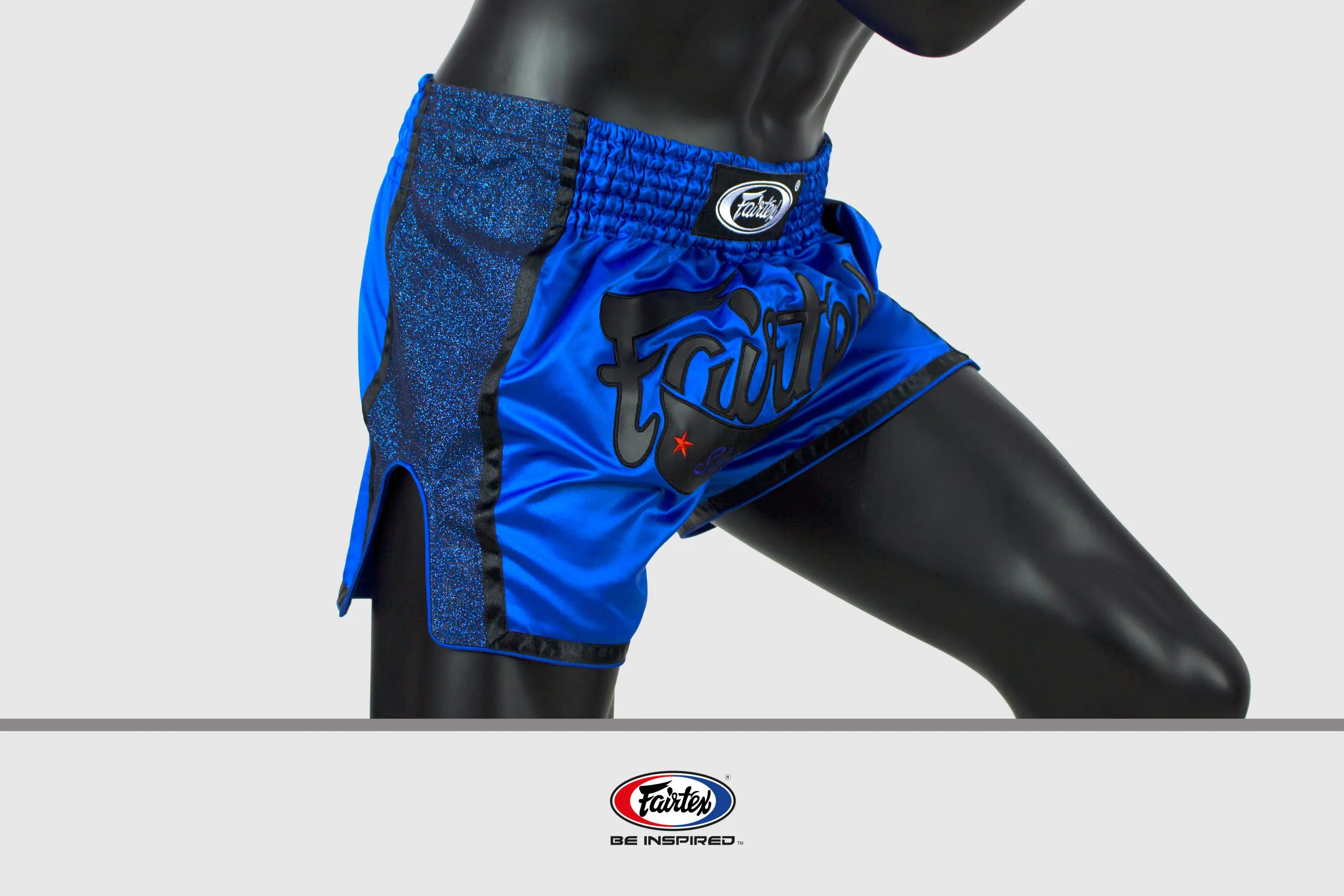 Fairtex - BS1702 - Slim Cut Shorts Fairtex Slim Cut Shorts-Black/Blue Front