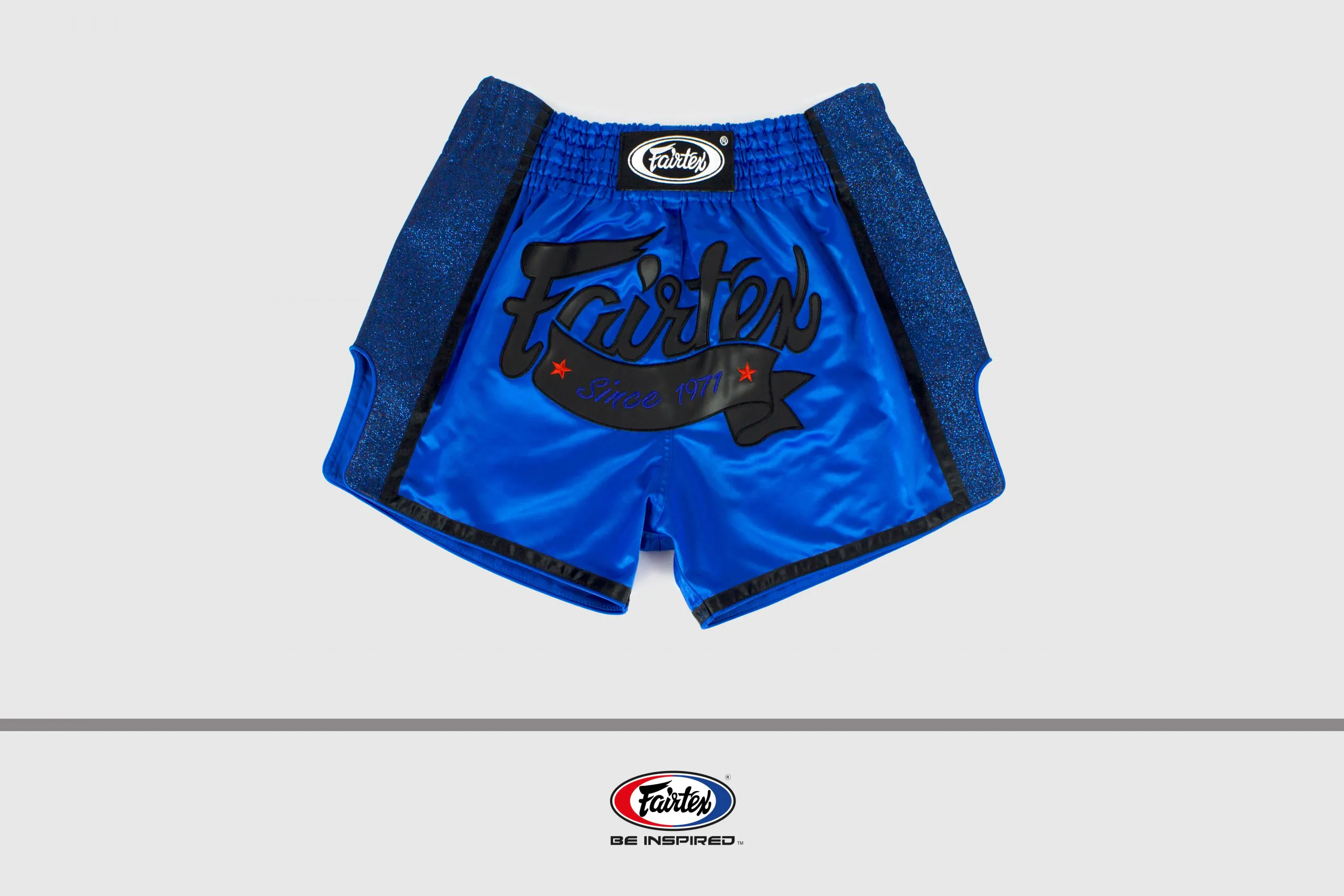 Fairtex - BS1702 - Slim Cut Shorts - Satin Fairtex Slim Cut Shorts-Blue/Black
