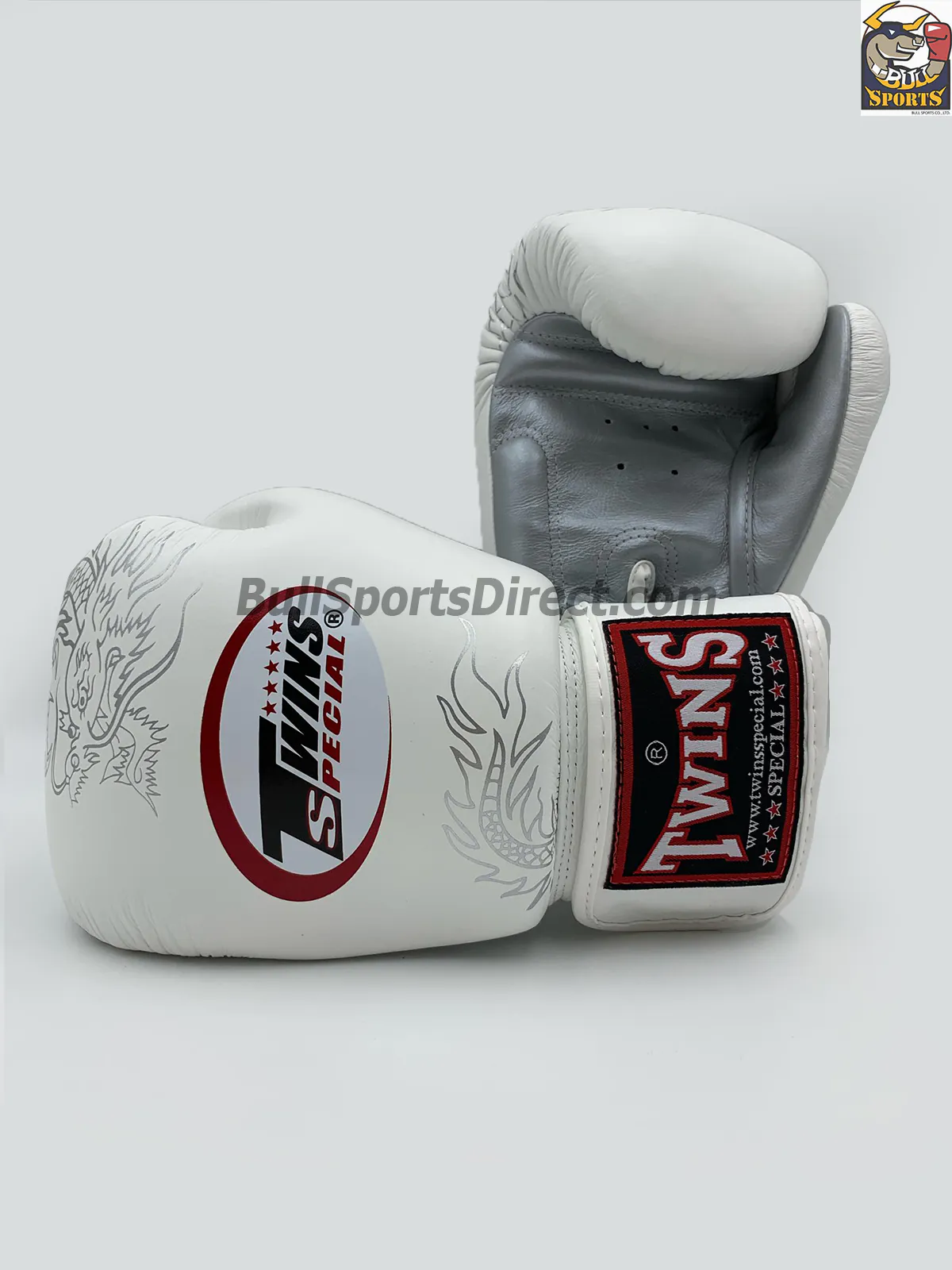 Twins Boxing Gloves-FBGV-6-Dragon Body White Silver (1) Twins FBGV-6-Dragon Body White Silver