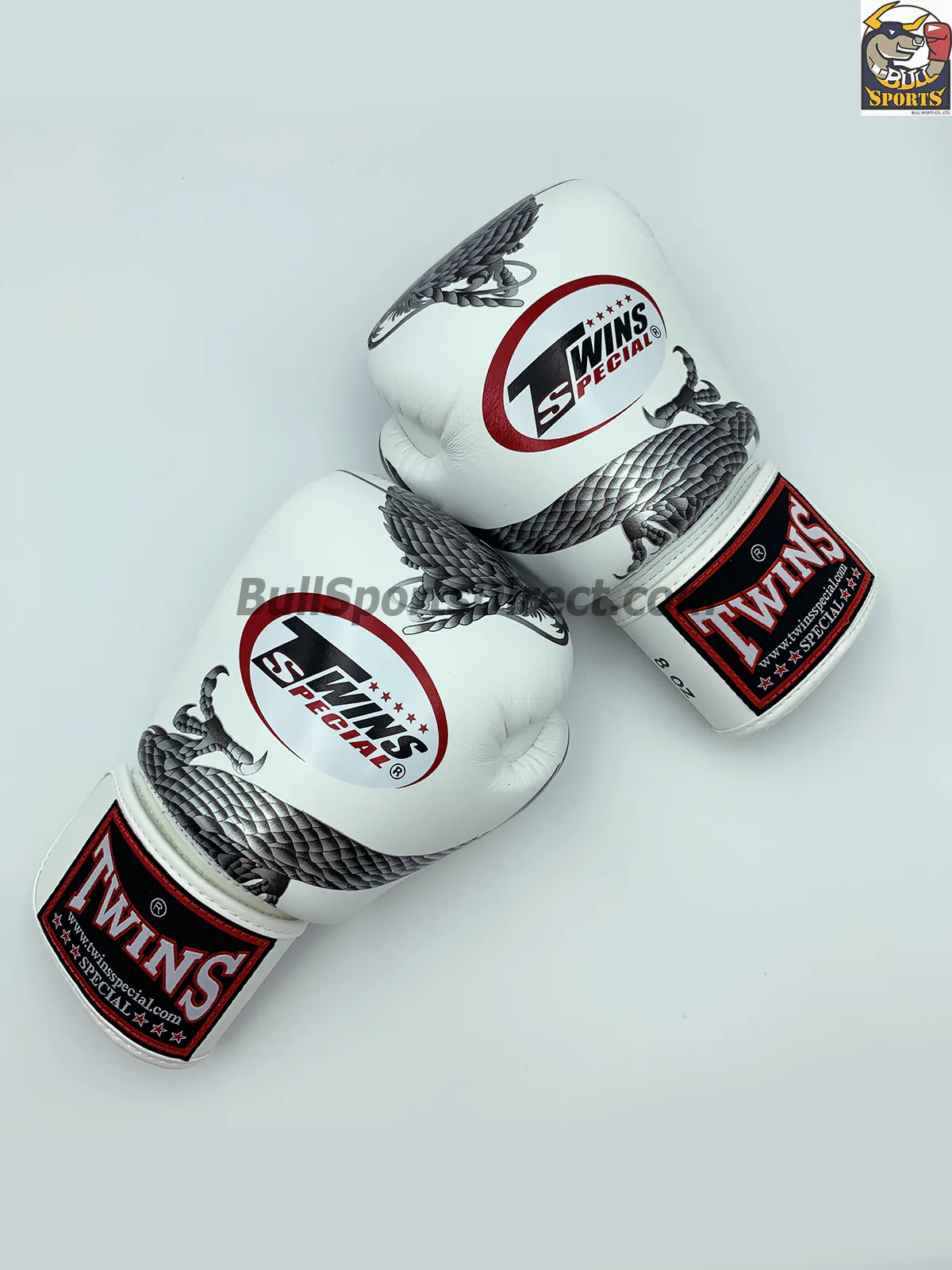 Twins Boxing Gloves-FBGV-23 White Silver (1) Twins Boxing Gloves-FBGV-23 Dragon Body White Silver