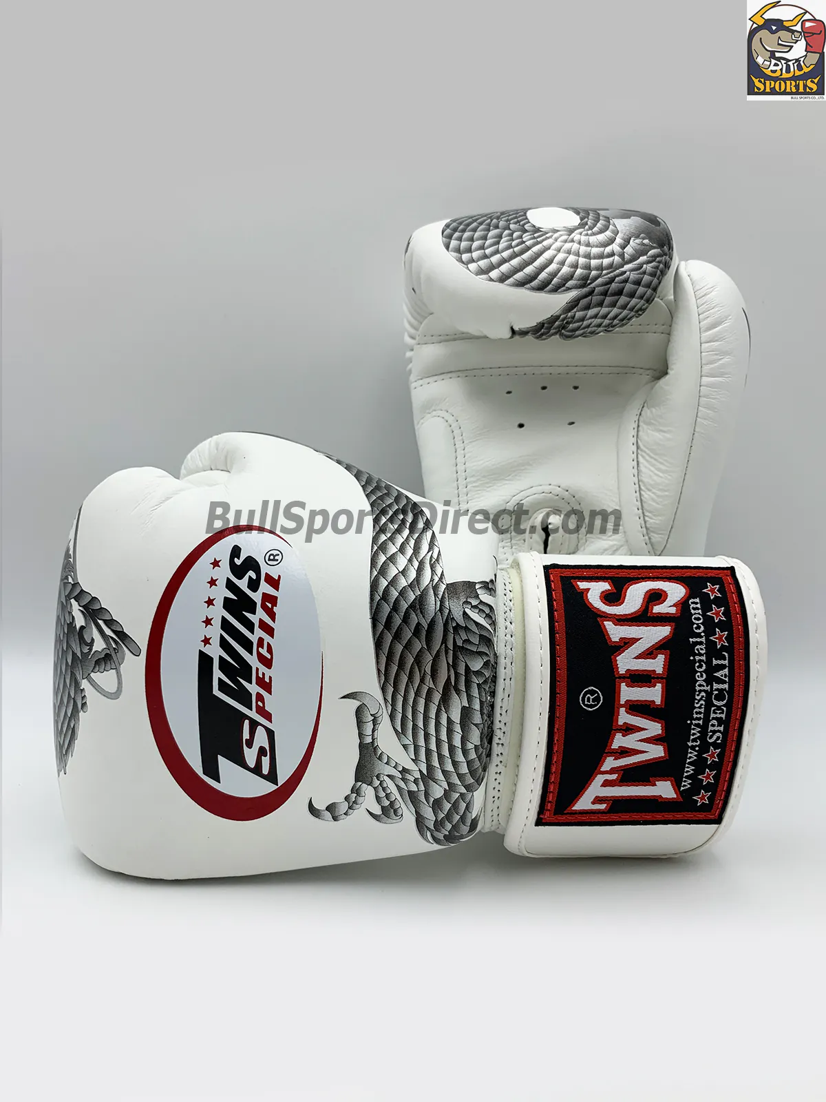Twins Boxing Gloves-FBGV-23 White-Silver (2) Twins Boxing Gloves-FBGV-23 Dragon Body White-Silver
