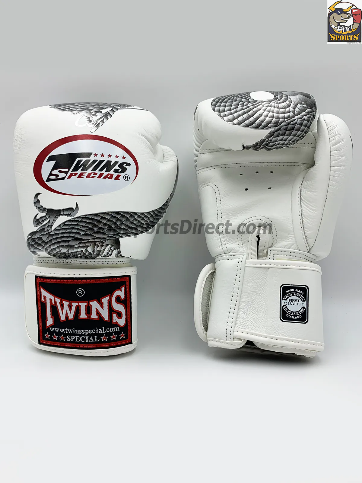 Twins Boxing Gloves FBGV23 White-Silver (3) Twins FBGV-23 Dragon Body White-Silver