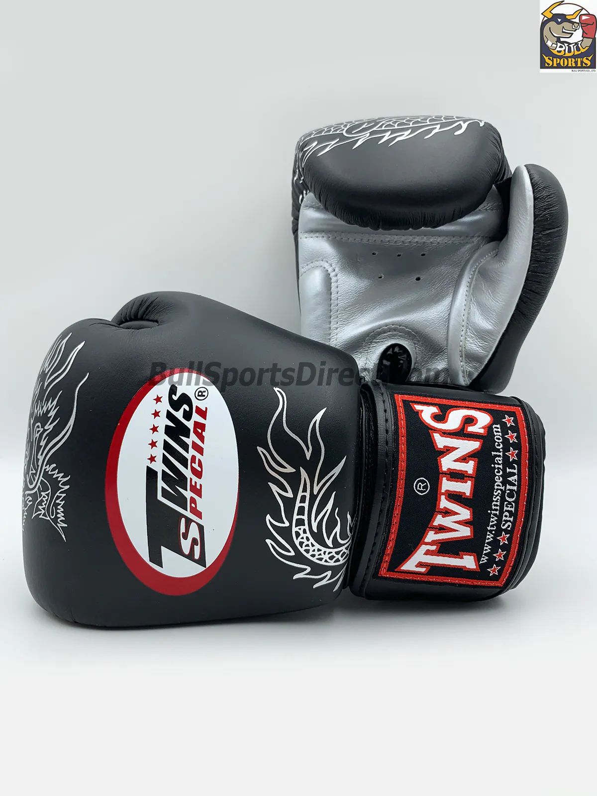 Twins Boxing Gloves-FBGV-6-Dragon Body Black Silver (2) Twins FBGV-6-Dragon Body Black Silver