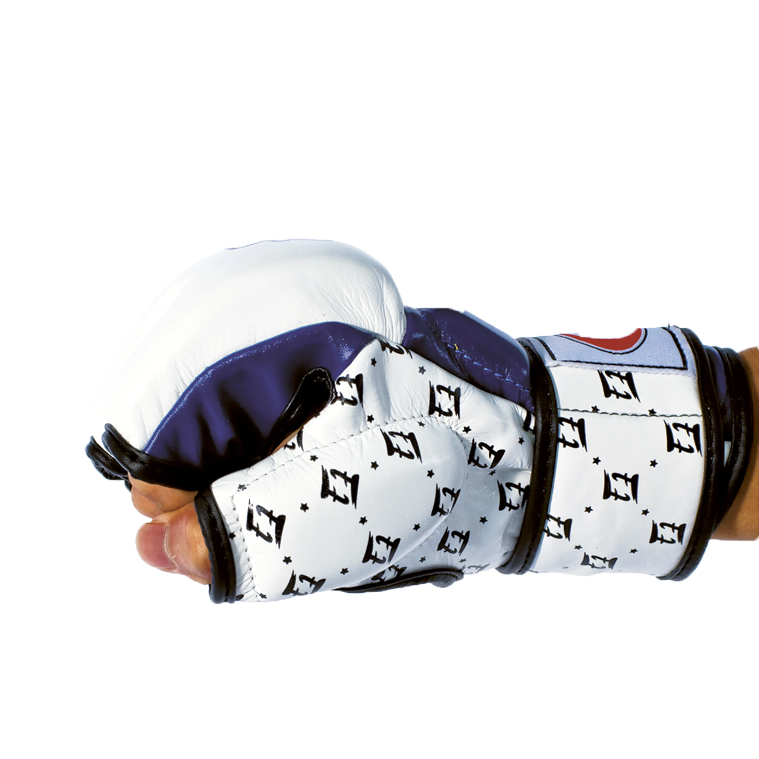 FAIRTEX WHITE BLUE MMA SPARRING GLOVES WITH DOUBLE WRIST WRAP CLOSURE - FGV17 Fairtex Double Wrist Wrap Closure MMA Sparring Gloves - FGV17