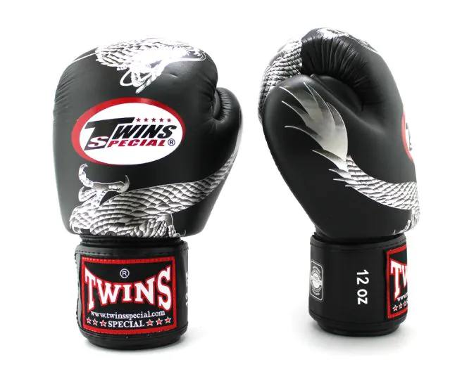 Twins Boxing Gloves-FBGV-23 Dragon Body Black-Silver (2) Twins Boxing Gloves FBGV-23 Dragon Body Black-Silver