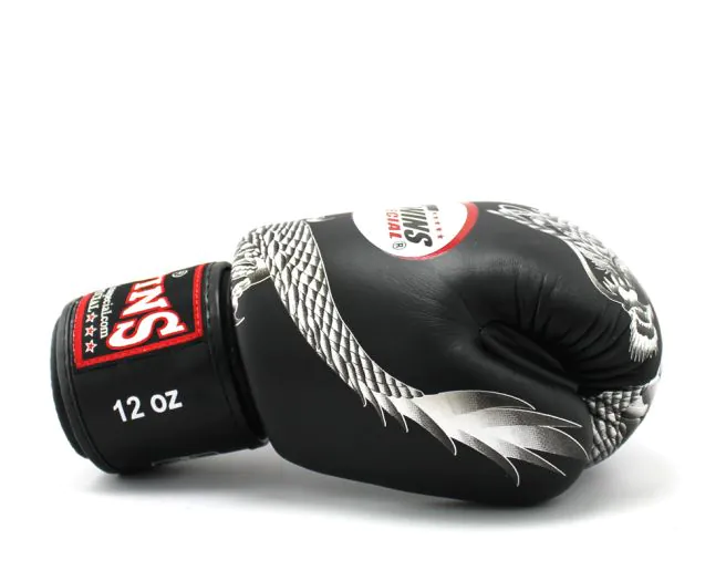 Twins Boxing Gloves-FBGV-23 Dragon Body Black-Silver (3) Twins FBGV-23 Black-Silver Dragon Body